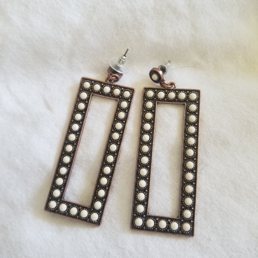Rectangle studs- Faux white buffalo turquoise Western style.